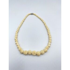 Vintage Bovine Bone Carved Necklace Ascending Cabbage Rose 16 " inches